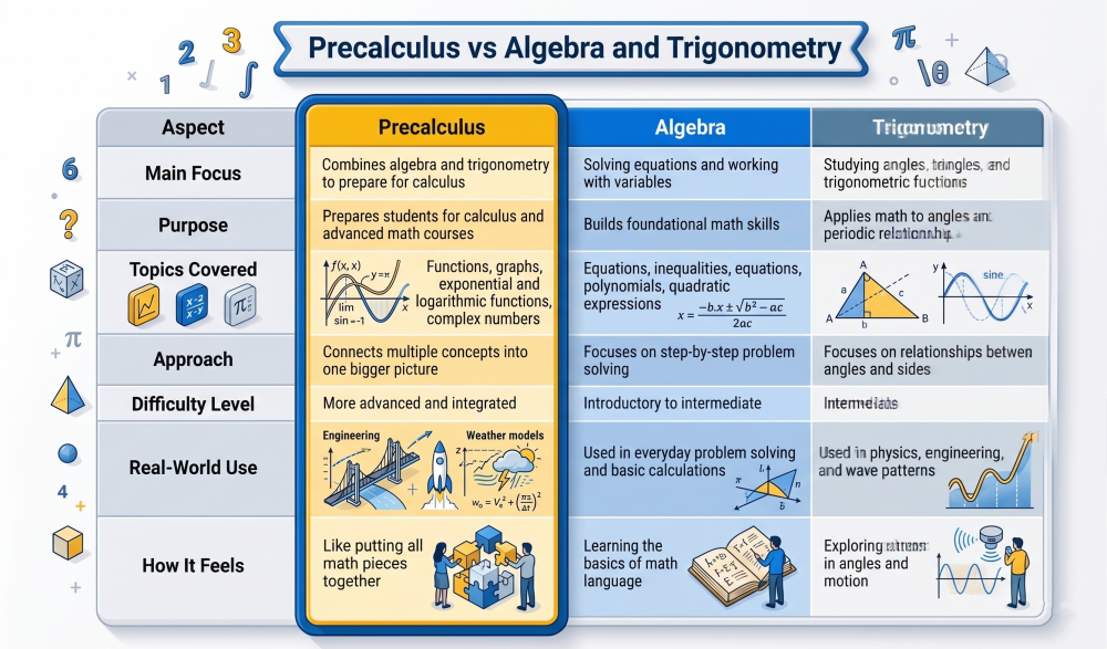 Infographic - Precalculus vs Algebra and Trigonometry